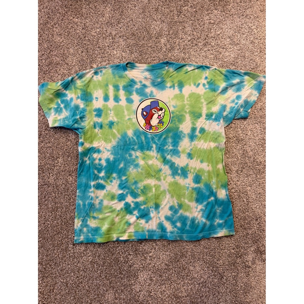 Buc-ee's T-Shirt Mens XL Blue Green Tie Dye Leid Back Flamingo Graphic Tee